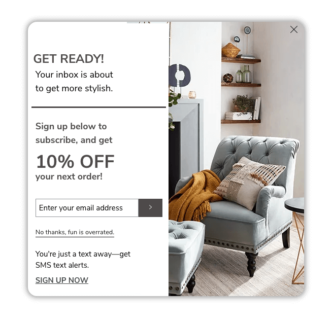 Newsletter sign up discounts for Pier 1