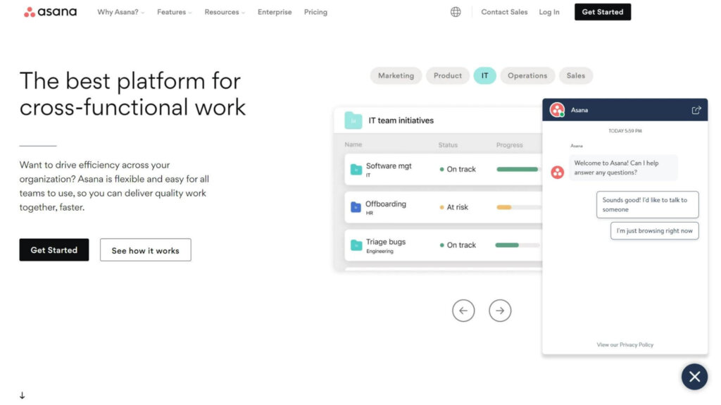 Asana homepage