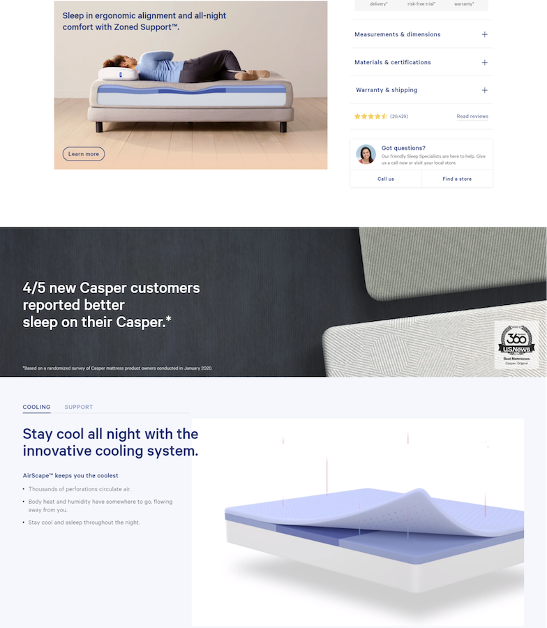 casper product landing page examples