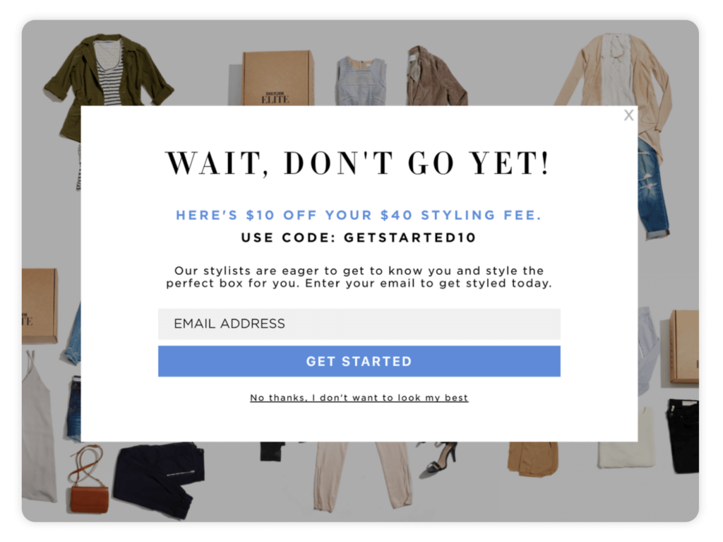 Dailylook uses dark patterns to shame customers when trying to get an email