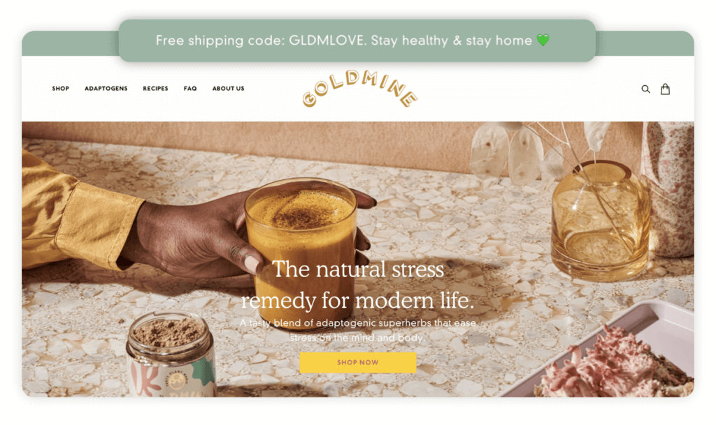 goldmine home page uses free shipping and health to incentivize purchase 