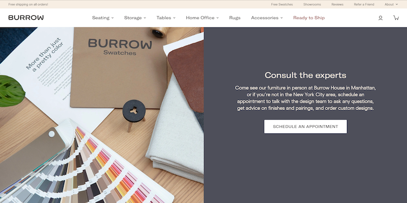 Burrow product landing page examples