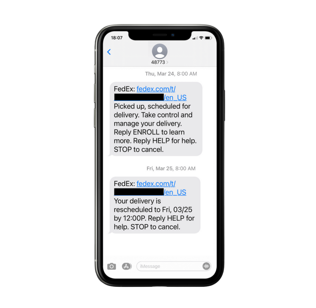 FedEx SMS marketing package delivery updates