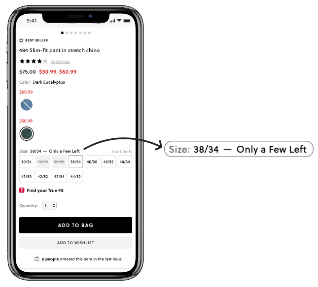 create urgency like J Crew by displaying limited stock