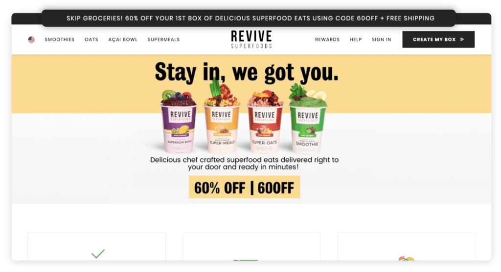 Revive homepage uses convenience and free shipping to incentivize purchase