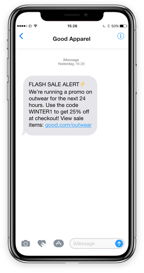 create urgency like Good Apparel by sending flash sale texts