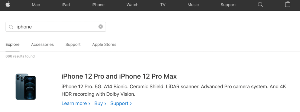 apple ecommerce site search lets users toggle between content