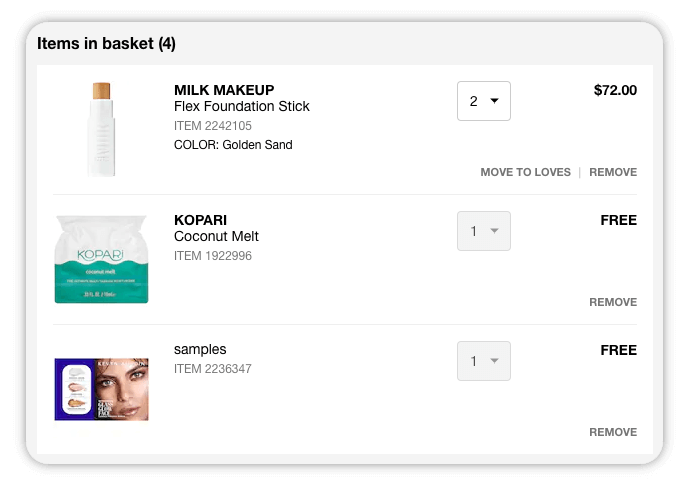 Sephora includes two free samples with each order you place