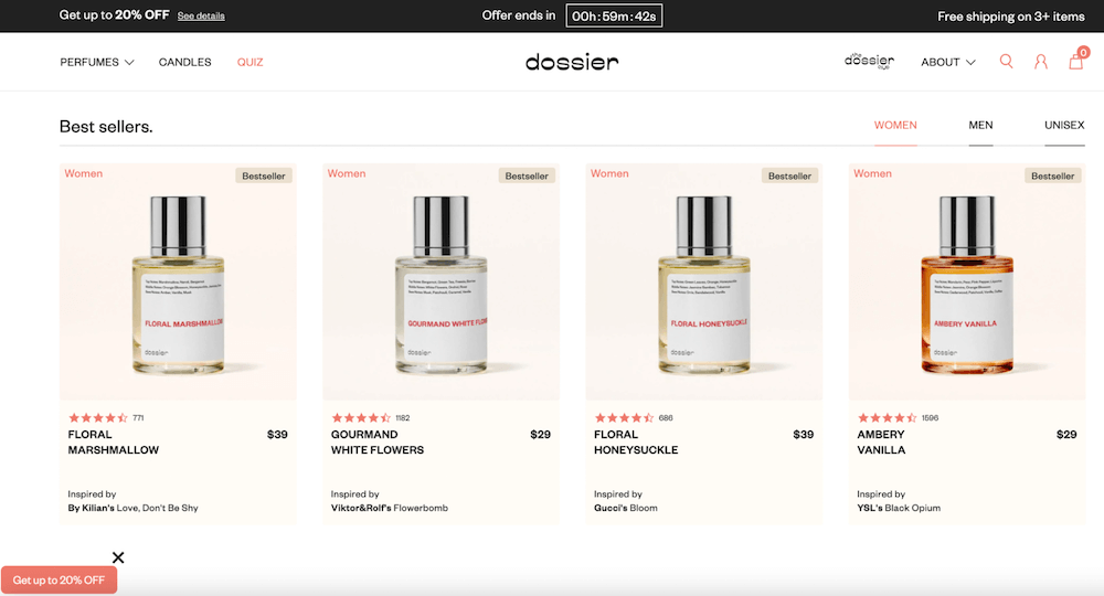 dossier homepage product recommendations