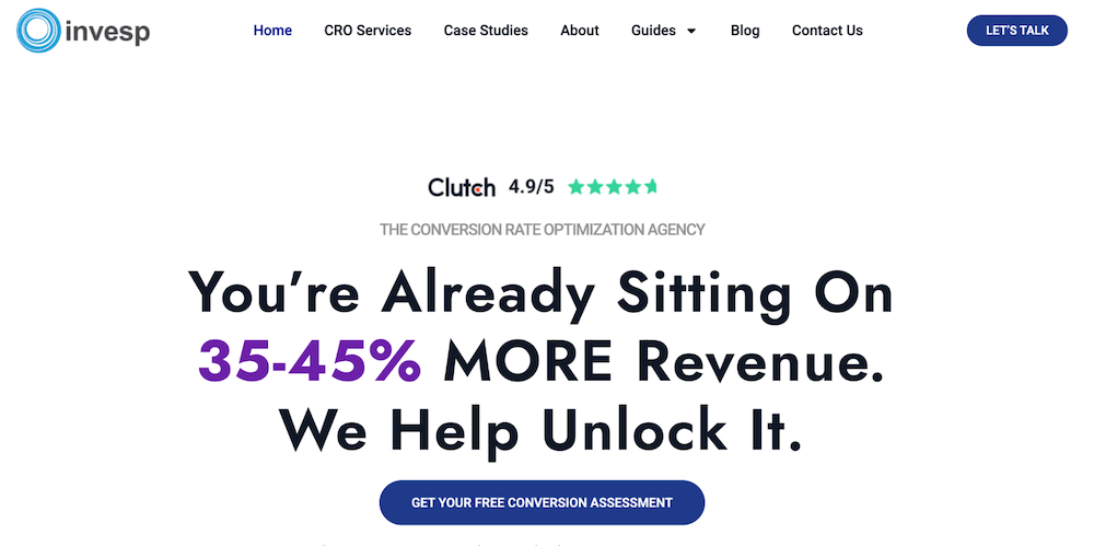 An example of the website for Invesp, featured in The Best CRO Agencies for Growing SaaS Companies and DTC Brands.