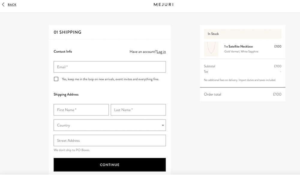 mejuri checkout page