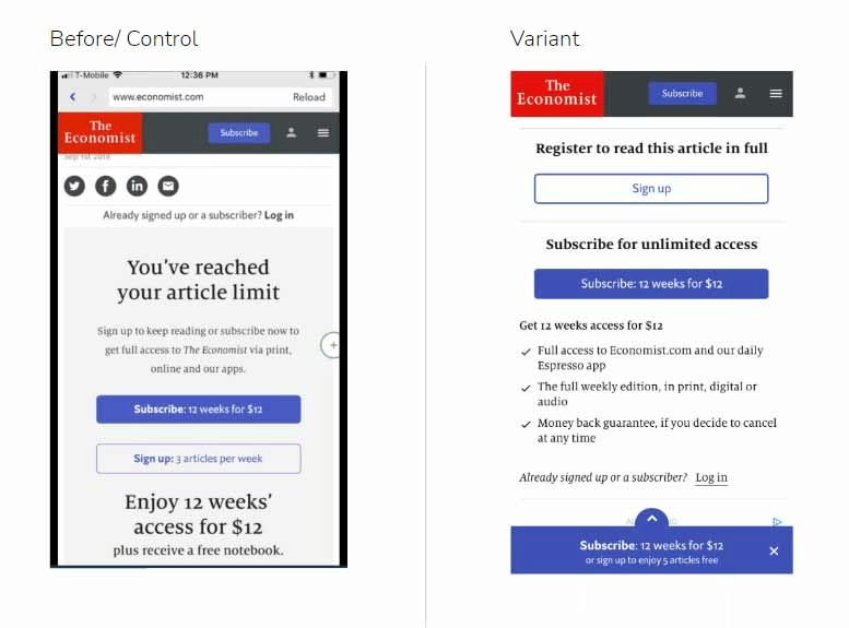 Mobile variant of The Economist paywall 