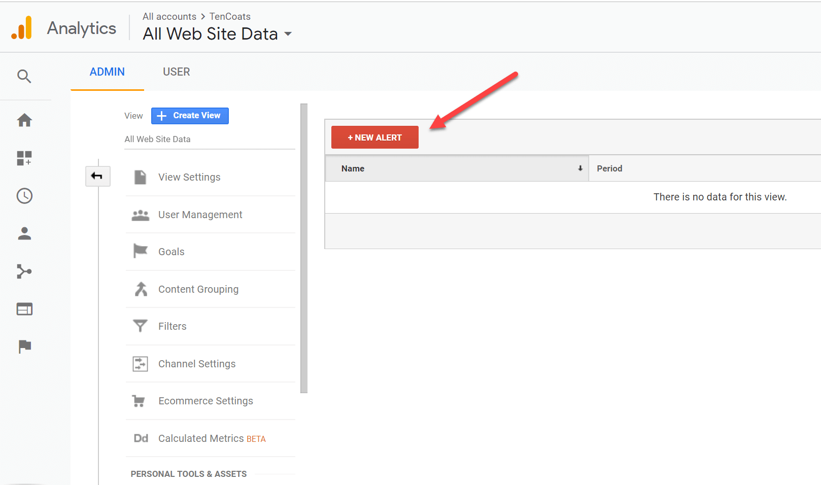 how to add a new Google Analytics custom alerts