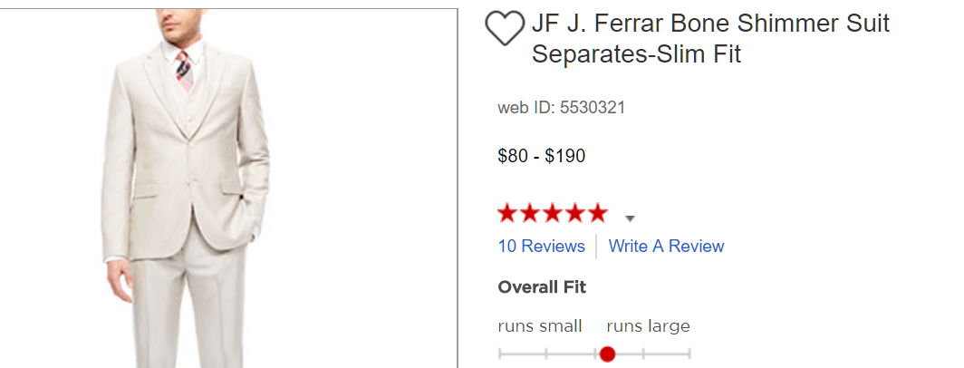 online sizing chart by JC Penny that gets it right