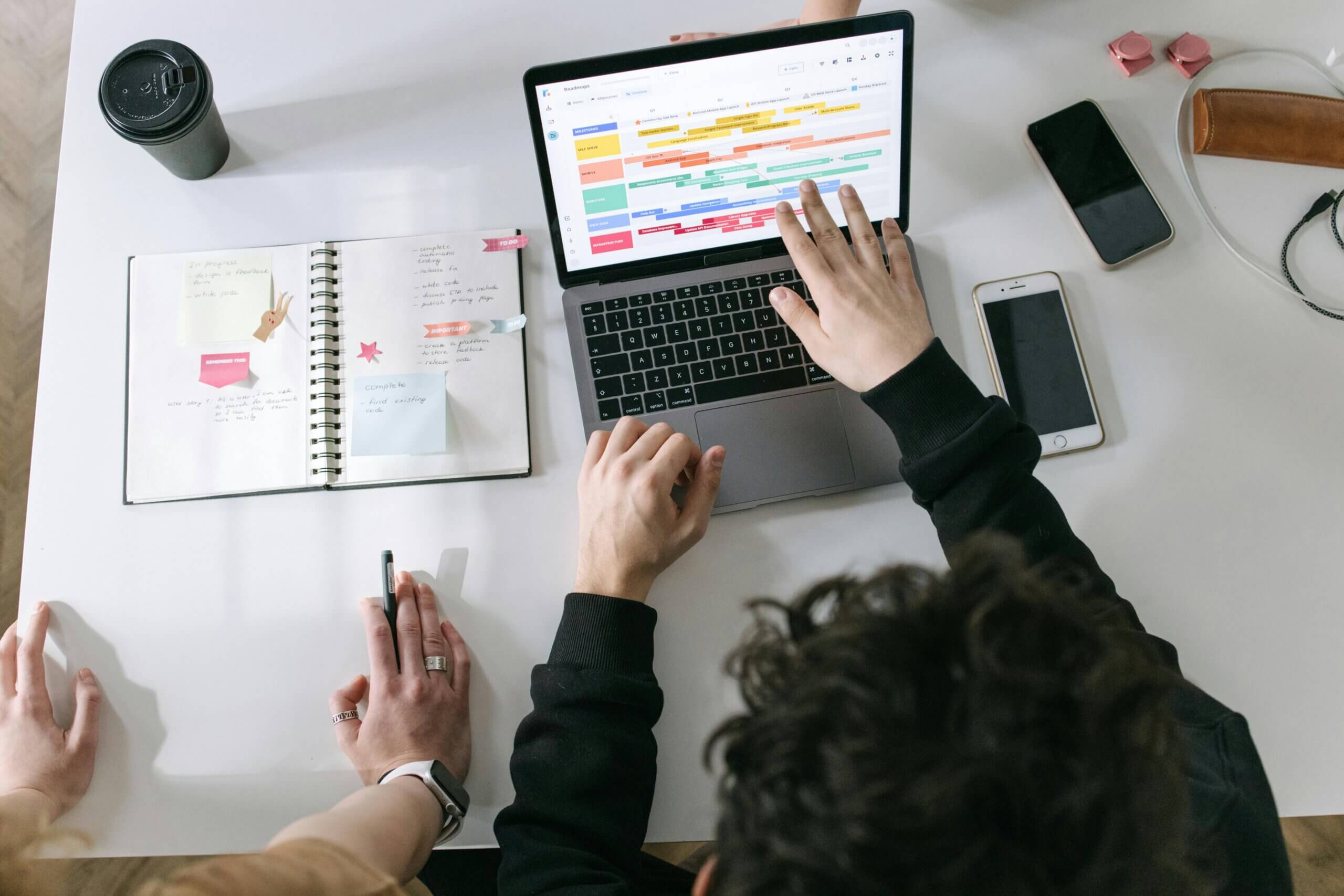 two people viewing a SaaS collaboration feature on a laptop.
