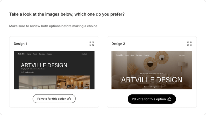 two variants for a webpage design featuring Artville Design