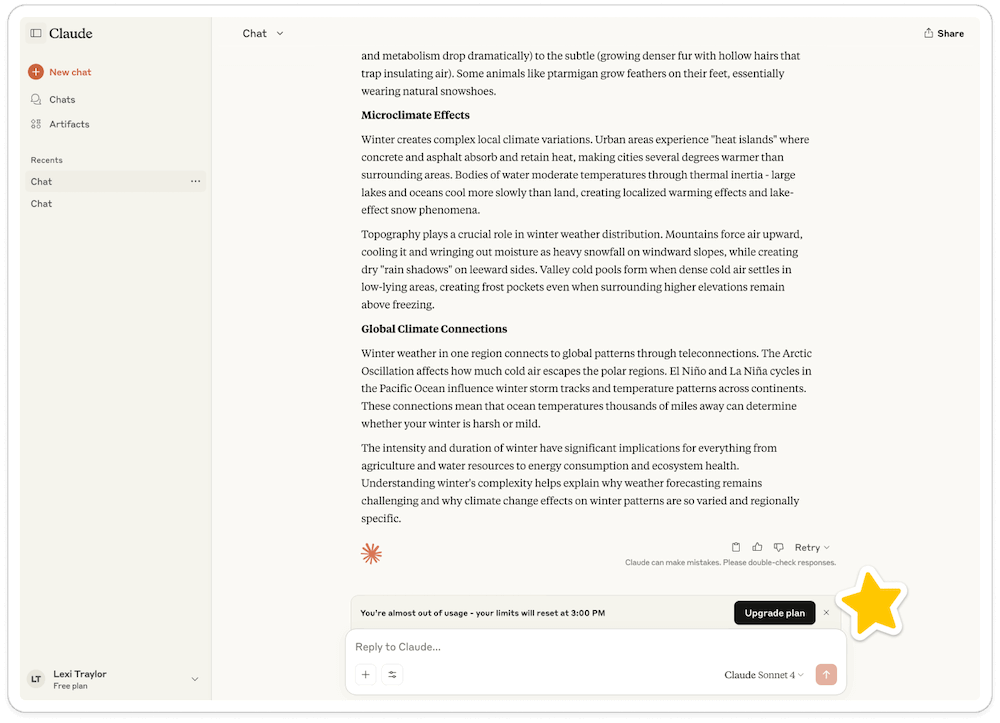 A screenshot from Claude as an example of effective SaaS growth strategies.