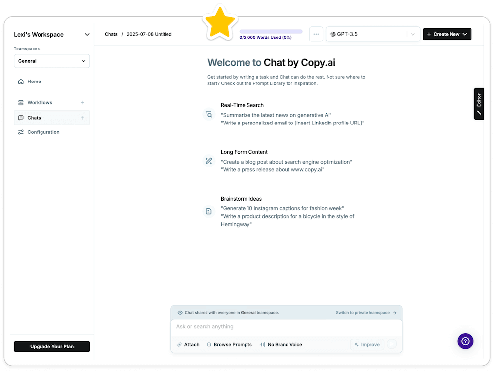 A screenshot from copy.ai an example of effective SaaS growth strategies.