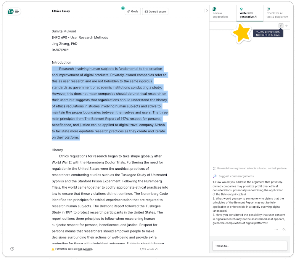A screenshot from Grammarly as an example of effective SaaS growth strategies.