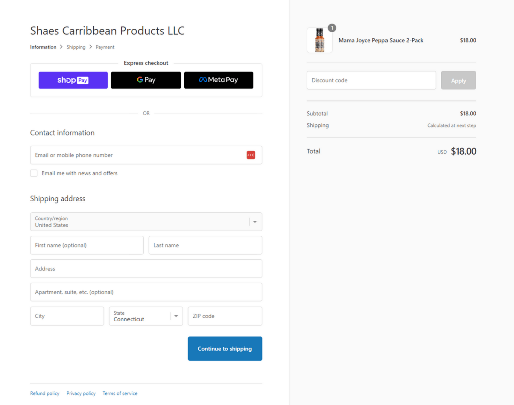 Shopify checkout page making use of the balance principle by keeping the design minimal