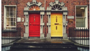 image of a red door and yellow door