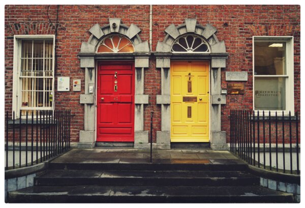 image of a red door and yellow door